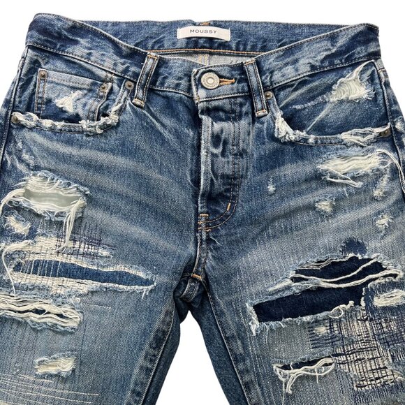 Moussy May Ripped & Repaired Tapered Jeans Japanese Denim Baggy Size 26 - Picture 3 of 12